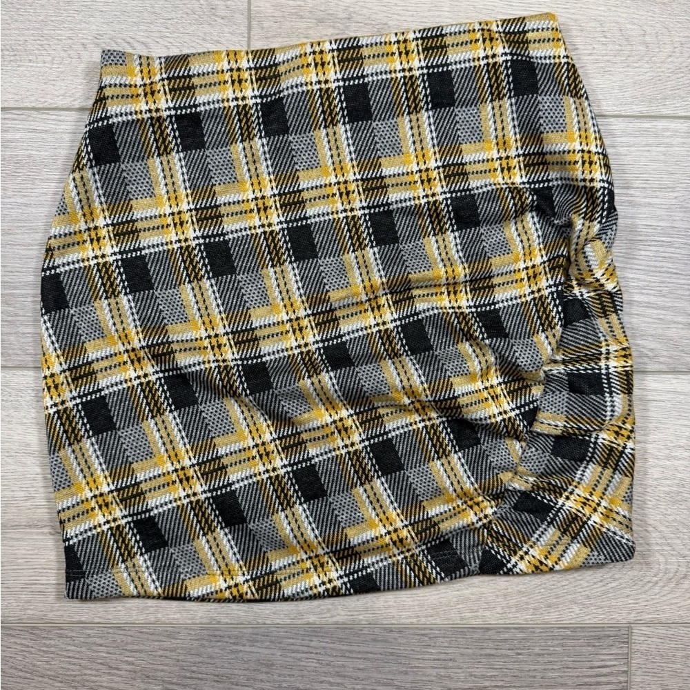 Urban Outfitters Ruched Side Plaid Mini Skirt womens xs fitted
